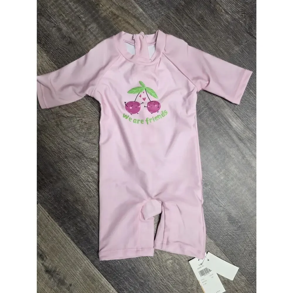 Angel Season Baby Girl Rash Guard Pink 6-12M Long Sleeve Swim Shirt Cherry New